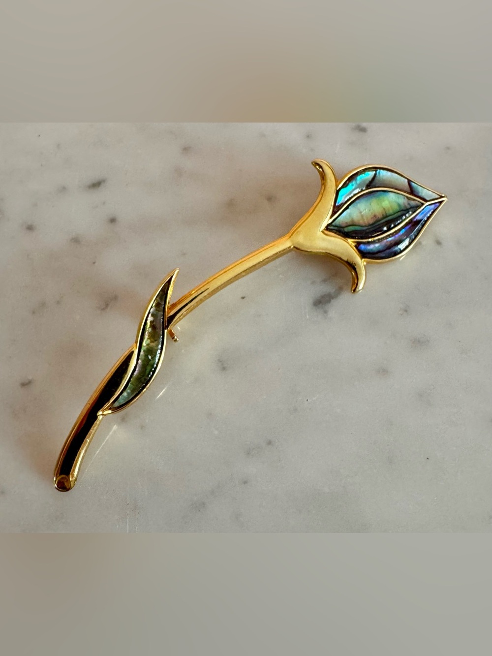 Vintage Duri Abalone and Gold-Toned Tulip Bud Brooch/Pin